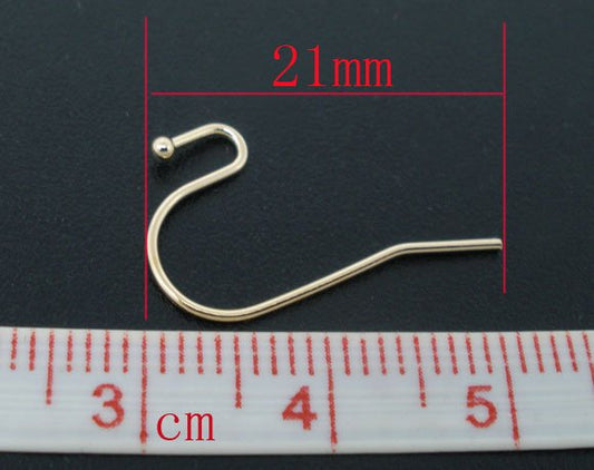 E058 - 200 pcs Rose Gold Plated Earring Wire Hooks with Ball - 21x12mm - 21mm x 12mm - 21 Gauge Wire