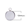 E118 - 10 pcs. 304 Stainless Steel Silver Earring Posts Studs Settings Bezels Cabochons Tacks with Loop - 12mm Glue Pad Setting - Parallel Loop