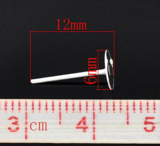 E180 - 800 pieces (400 pairs) Silver Plated Earring Posts/Bases/Studs/Settings with Rubber Backs - 12mm x 6mm