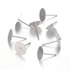 E196 - 100 pcs. (50 pairs) Silver Plated Earring Posts/Bases/Studs/Settings with Rubber Backs - 12mm x 10mm - 10mm Glue Pad