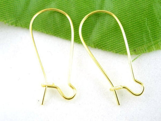 E207 - 250 pcs (125 Pairs) Gold Plated Kidney Earwire Earring Hooks - 25x11mm - LARGE - 25mm x 11mm