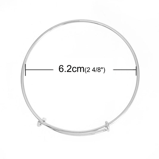 B001 - 1 pc. Silver Plated Bangle Adjustable Slide On Bracelets 20cm (7.87")