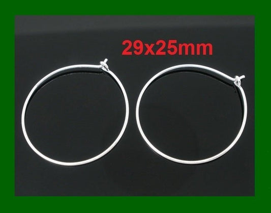 W003 - 100 pcs. Silver Plated Wine Charm/Earwire Hoop Rings - 25mm - 1 inch - 21 Gauge (0.7mm)