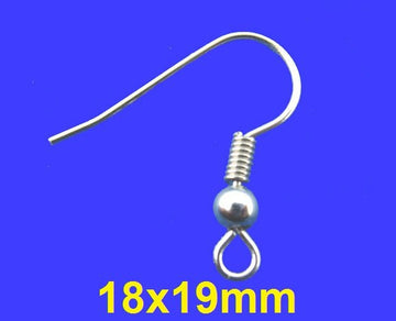 E002 - 200 pcs Silver Tone Earring Hooks with Spring and Ball - 18x19mm - 0.8mm (20 gauge)