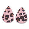 P252 - 10 pcs. Pink Leopard Faux Fur Leather Dangle Charms Pendants - Teardrop - 55mm (2.17") - Great for Light Earrings or Dangles! Double-Sided