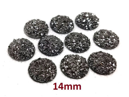 CA675 - 10 pcs Druzy Resin Embellishment Cabochons Gunmetal - 14mm - Dome Circle