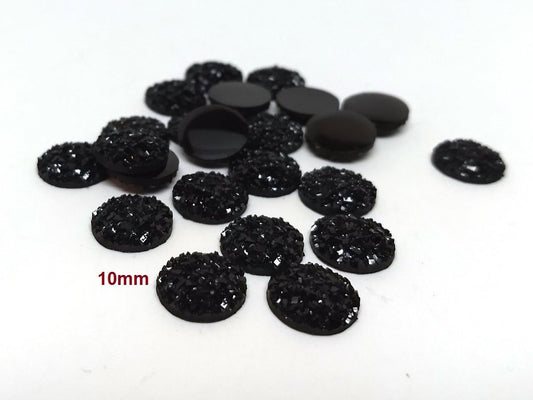 CA187 - 10 pcs Druzy Resin Embellishment Cabochons Black - 10mm - Dome Circle
