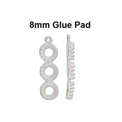 P444 - 1 pc. Silver Plate Single Loop Triple Bezel Pendant Dangle Charm - 8mm Glue Pad Setting - Silver Plated - Beadsmith