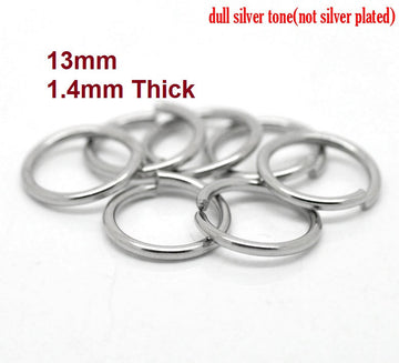 J250A - 100 pcs 304 Stainless Steel Open Jump Rings 13mm - 15 Gauge (1.4mm Thick) - THICK - HEAVY - High Quality