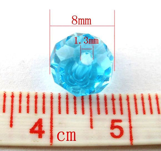 BD654 - 20 pcs. Aquamarine Blue Crystal Glass Faceted Rondelle Beads - 8mm - Hole Size: 1.3mm