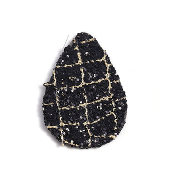 P2074 - 10 pcs. Black with Gold Squares Glitter Faux Leather Dangle Charms Pendants - Teardrop - 56mm (2.2") - Great for Earrings! Double-Sided