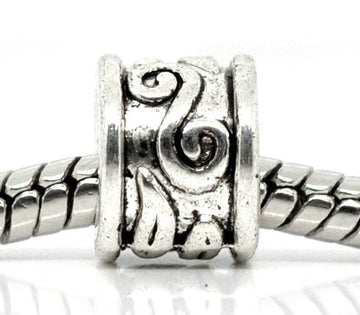 BD488 - 50 pcs. Antique Silver Pattern Tibetan Swirls Tube European Spacers - 9mm x 7mm
