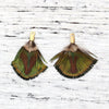 E762 - 5 pcs Peacock Multicolor Dangle Charms Pendants - Feather - Gold Crimps - 25mm (1") - Great for Large Earrings, Necklaces or Dangles!