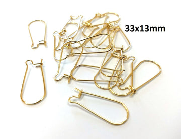 E401 - 10 pcs. 304 Stainless Steel Kidney Earwire Earring Hooks - 33mm x 13mm - LARGE - Golden - Tarnish Resistant!