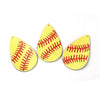 P940 - 6 pcs. Yellow Red Softball Cowhide REAL Leather Dangle Charms Pendants - Teardrop - 56mm (2.2") - Great for Light Earrings or Dangles