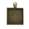 P2208 - 10 pcs. Antique Bronze Pendant Square Posts Frame Settings Bezels Cabochons Tags Trays - 25mm Glue Pad Setting (1 inch) - 36mm x 28mm