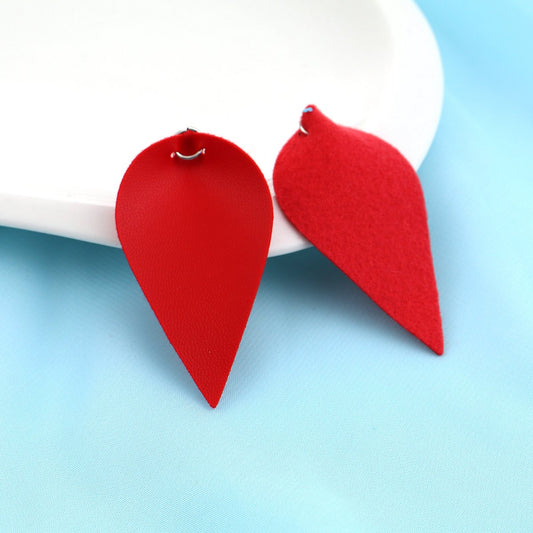 P039 - 10 pcs Red Faux Leather Dangle Charms Pendants - Pinch Leaf - Silver Tone Jump Ring - 63mm (2.5") - Great for Earrings or Dangles!