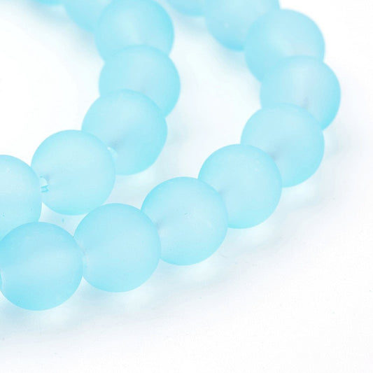 BD606 - 8mm Light Baby Blue Frosted Glass Round Beads - 15" strand (40cm) - Approx 52 beads per strand - Hole Size: 1.3mm