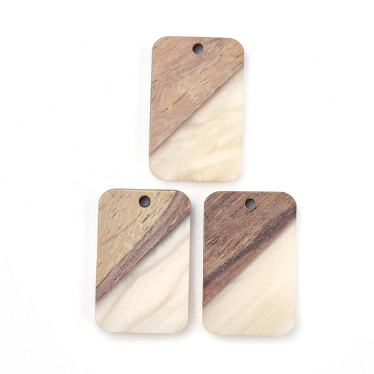 P2093 - 4 pcs. Ivory Resin and Wood Rectangle Flat Pendant - 28mm x 18mm - (1.1" x 0.71") - Great for Earrings and Necklaces!