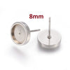 E465 - 10 pcs. 304 Stainless Steel Earring Posts Studs Settings Bezels Cabochons Tacks - 8mm Glue Pad Setting - Silver Tone - Flat Thick Bezel