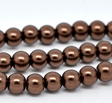 BD100 - 6mm Dark Brown Glass Pearl Imitation Round Beads - 32 inch strand