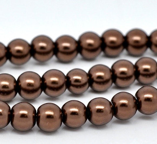 BD100 - 6mm Dark Brown Glass Pearl Imitation Round Beads - 32 inch strand