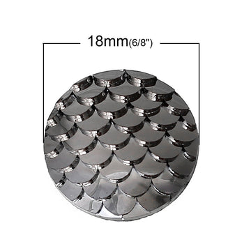 CA389 - 10 pcs Mermaid Fish Scales Resin Carved Embellishment Cabochons Dark Grey Gray Silver Gunmetal - 18mm (0.7")