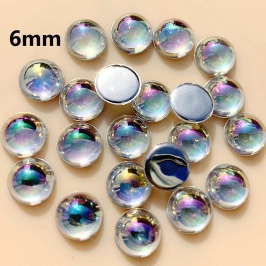 CA1019 - 10 pcs Resin Embellishment Cabochons - Clear Multicolor Iridescent - 6mm - Round - Bubble Style