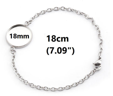 B095 - 3 pcs. 304 Stainless Steel Silver Tone Chain Bracelets - 7.09" (18cm) - 18mm Bezel - Tarnish Resistant!