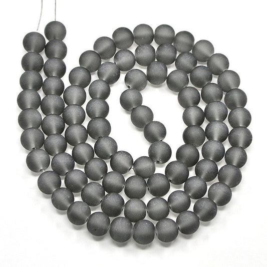 BD729 - 40 Beads - 10mm Gray Frosted Round Beads - 15" strand - Approx 40 beads per strand - Hole Size: 1.3mm - Matte