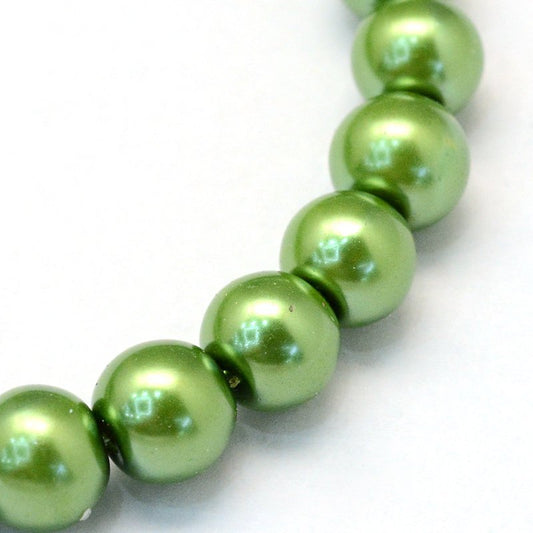 BD155 - 8mm Green Olive Glass Pearl Imitation Round Beads - 32 inch strand - Hole Size: 1mm - Approx. 100 pcs per strand