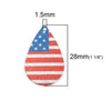 P638 - 10 pcs Silver Tone Multicolor Teardrop Metal Enamel Dangle Charms Pendants - 28mm x 18mm - 1.1" - USA American Flag - For Earrings, Dangles