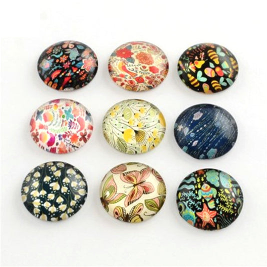 CA917 - 10 pcs Circle Nature Glass Round Dome Seals Tiles Cabochons - 8mm - Assortment