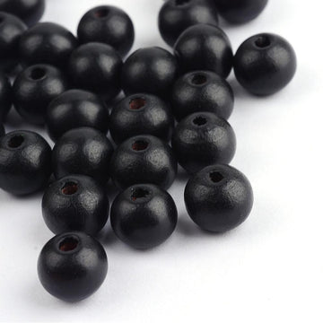 BD582 - 200 pcs Black Wooden Wood Round Spacer Beads - 8mm (0.32") - Hole Size: 3mm - Matte