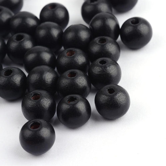 BD582 - 200 pcs Black Wooden Wood Round Spacer Beads - 8mm (0.32") - Hole Size: 3mm - Matte