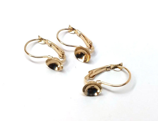 E588 - 10 pcs. (5 pairs) Golden Earring Lever Back Clips - Cone Posts - For 8mm Round Back Cabochons