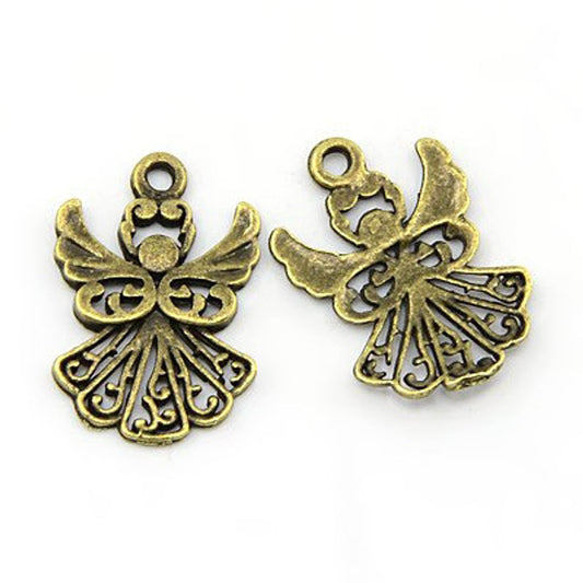 P404 - SMALL - 20 pcs. Antique Bronze Angel Charms Pendants - 20mm x 14mm - Hole Size: 1.5mm