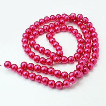 BD771 - 8mm Pink Fuchsia Glass Pearl Imitation Round Beads - 32 inch strand - Approx. 100 beads
