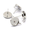 E391 - 10 pcs. Silver Tone Earring Posts Studs Settings Bezels Cabochons Tacks with Loop - 10mm Glue Pad Setting - Perpendicular Loop