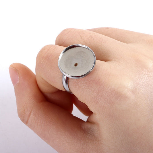 RB042 - 1 pc. 304 Stainless Steel Cabochon Setting Bezel RING bases - Ring Size 7 US - Glue Pad 16mm - Hypoallergenic! Tarnish Resistant!