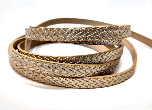N174 - 1M (3.28 FT) - Gold FLAT Faux Leather Jewelry Cord - 10mm Wide - BRAIDED