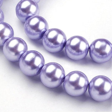 BD188 - 12mm Purple Pastel Lavender Glass Pearl Imitation Round Beads - 16 inch strand - Approx. 35 Beads - Hole Size: 1mm