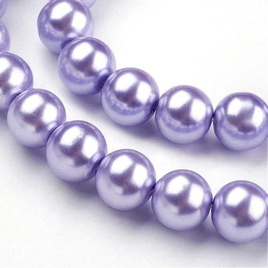 BD188 - 12mm Purple Pastel Lavender Glass Pearl Imitation Round Beads - 16 inch strand - Approx. 35 Beads - Hole Size: 1mm