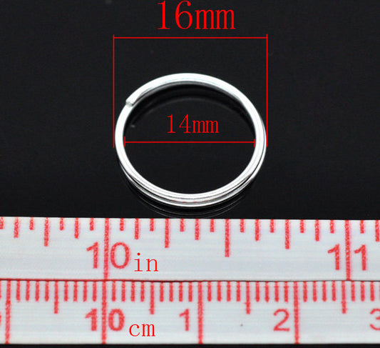 J119 - 100pcs. Silver Plated Split Rings Key Rings - 16mm (0.63 inch)