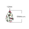 P864 - 10 pcs. White and Pink Floral Faux Leather Dangle Charms Pendants - Teardrop - 56mm (2.2") - Double Sided - Great for Earrings, Necklaces or Dangles