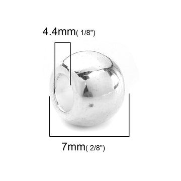 BD599 - 50 pcs Silver Plated METAL Smooth Ball Spacer Beads - 10mm - Large Hole: 4.4mm - Fits European Cords and Paracord!