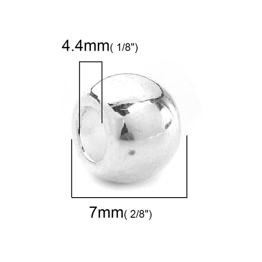 BD599 - 50 pcs Silver Plated METAL Smooth Ball Spacer Beads - 10mm - Large Hole: 4.4mm - Fits European Cords and Paracord!