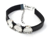 B066 - 2 pcs. Black Faux Leather Bracelets with 12mm Glue Pad Bezel Trays and Extender Chains - Adjustable from 7" to 9" - 3 Settings