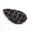 P2074 - 10 pcs. Black with Gold Squares Glitter Faux Leather Dangle Charms Pendants - Teardrop - 56mm (2.2") - Great for Earrings! Double-Sided