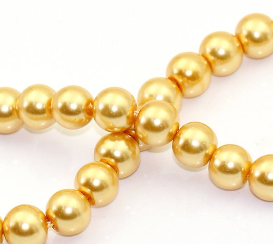 BD206 - 12mm Yellow Glass Pearl Imitation Round Beads - 16 inch strand (Approx. 30 Beads)